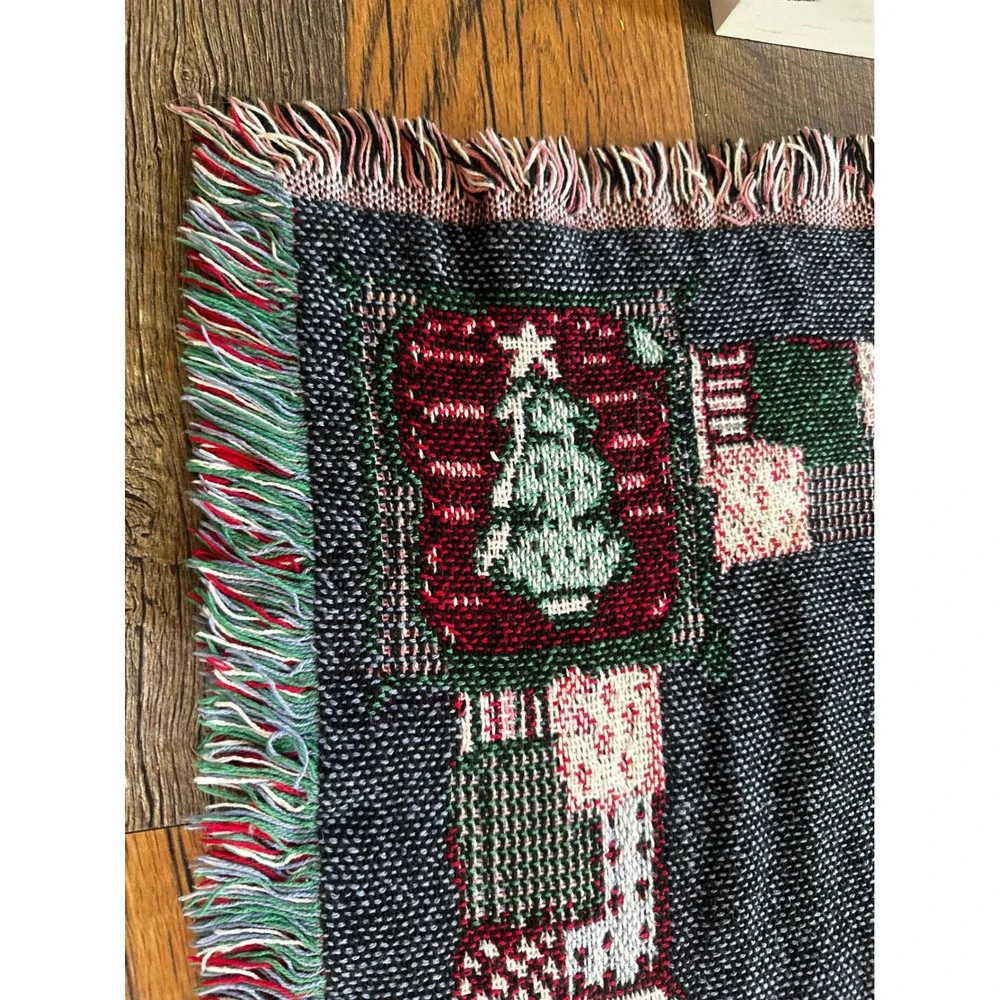 Manual Woodworkers Weavers Christmas Teddy Bear Tapestry Throw Blanket 72x46 USA